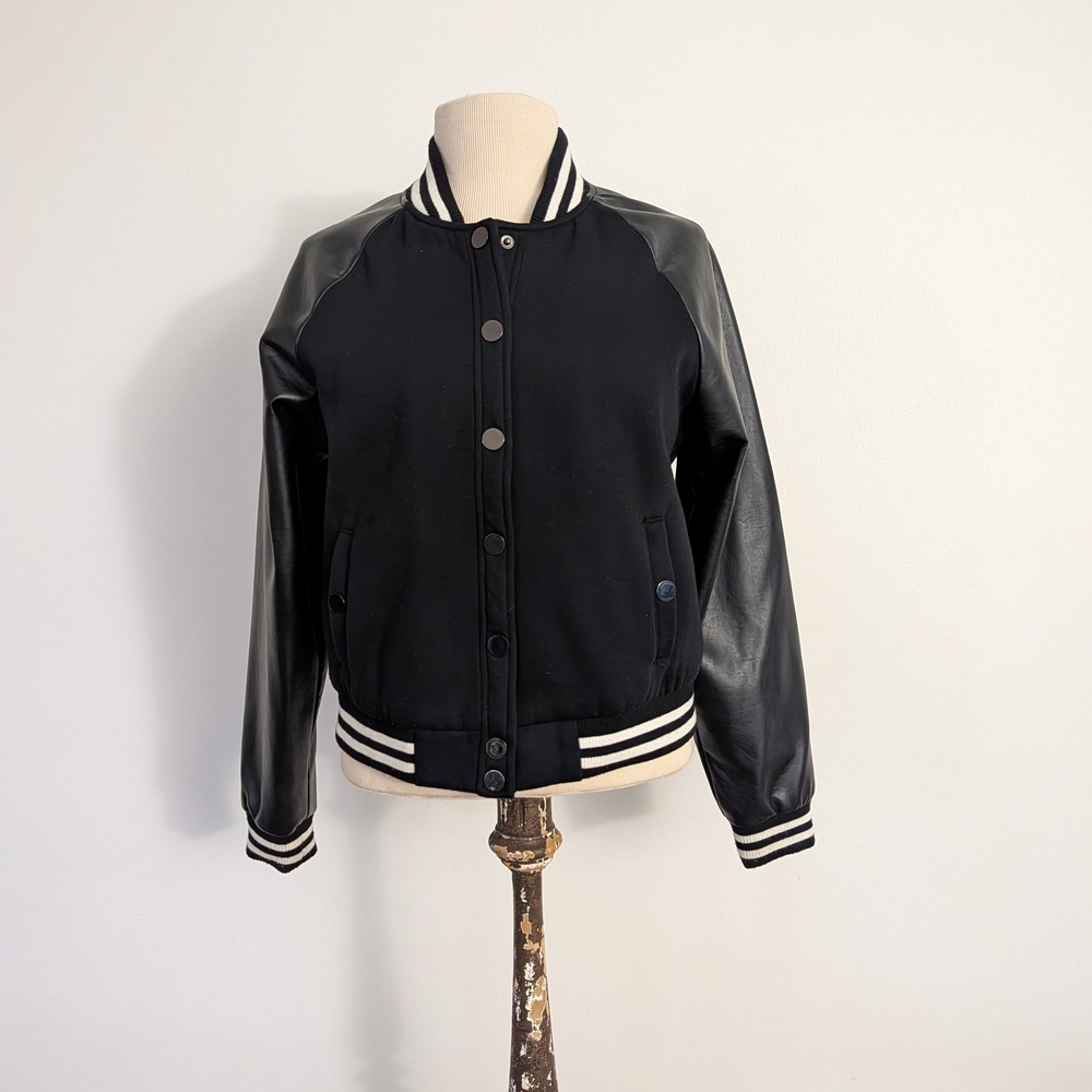 Forever 21 Black Varsity Jacket with Leather Accents